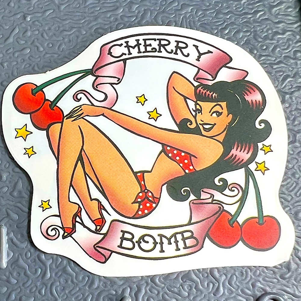 CHERRY BOMB Sexy Pinup Gorgeous Sticker Retro Vintage BomberGirl Ace Pilot
